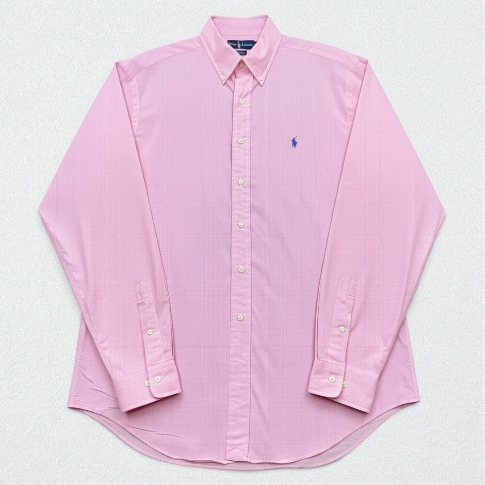Ralph Lauren Yarmouth Shirt Mens 16 Pink Micro Check Button Down Cotton